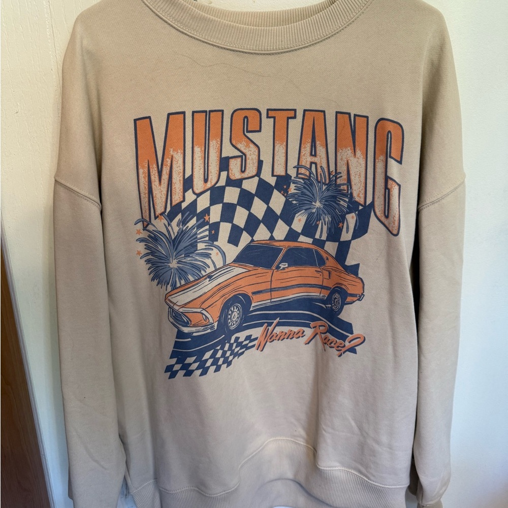 American Eagle Outfitters Beige Mustang Graphic Sweater